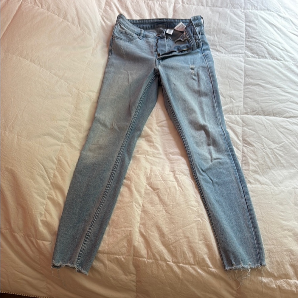H&M Blue Skinny Jeans with Distressed Details